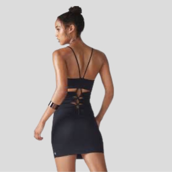 Fabletics Black Bailey Ruched Strappy Criss Cross Back Active Bodycon Dress - Picture 7 of 8